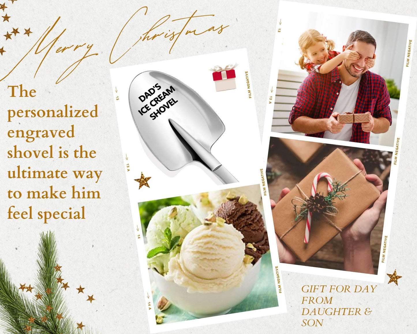 Gifts for Dad, Fathers Day Gifts from Daughter, Ice Cream Shovel for Christmas Gifts for Dad, Gifts for Men Funny Engraved Stainless Steel Spoon Shovel, Fathers Birthday Gifts