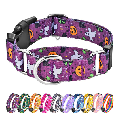 Hikiko Martingale Collar for Dogs with Buckle for Small Medium Large Dogs Soft Nylon Halloween Dog Collars Walking Training（Purple Little Devil,Large）