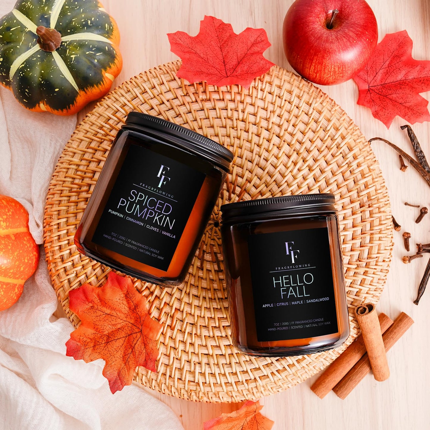 Fall Candles Set, 4 Pack Candles for Home Scented Natural Soy Wax, Autumn Gifts Set for Women Men, Fall Fragrance of Spice/Vanilla Cupcake/Apple Wreath/Hello Fall