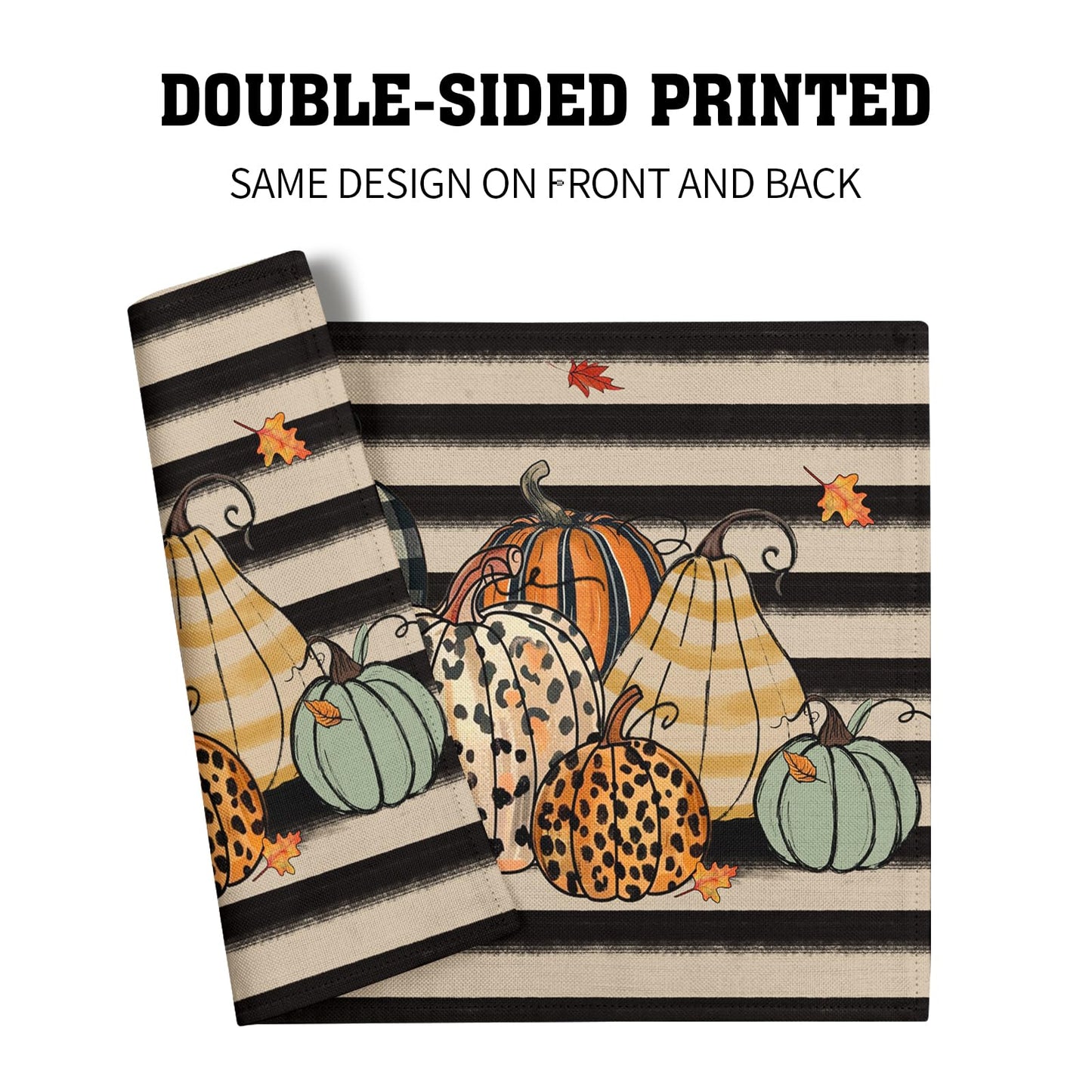 Fall Placemats Set of 4, Autumn Place Mats 12x18 Inch Leopard Buffalo Plaid Pumpkin Heat Resistant Washable Tablemats for Farmhouse Kitchen Dining Thanksgiving Halloween Party