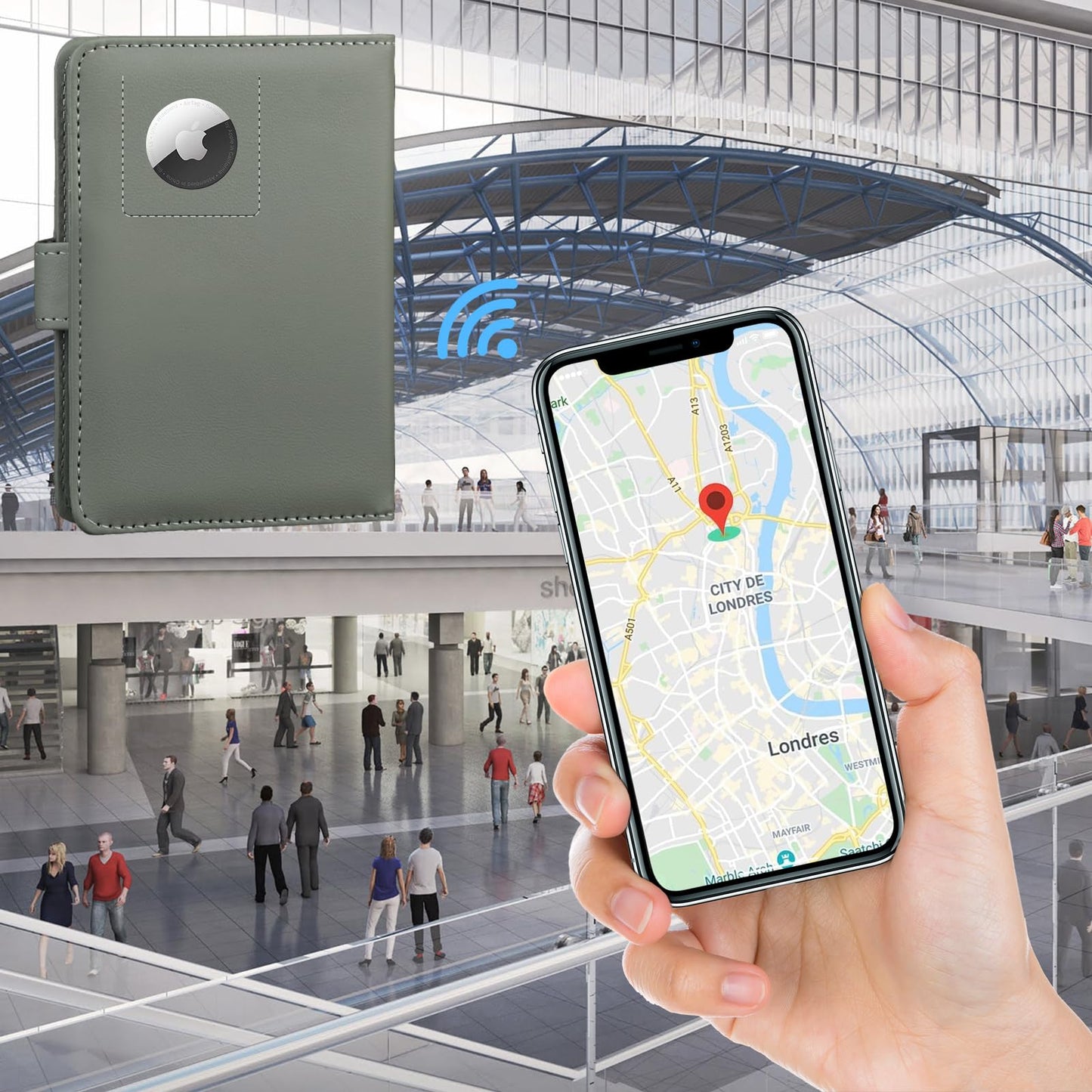 GOAUS Passport Holder for Travel with Airtag Card Slots, Money Pocket, Women Men RFID Blocking Wallet Book Case Green