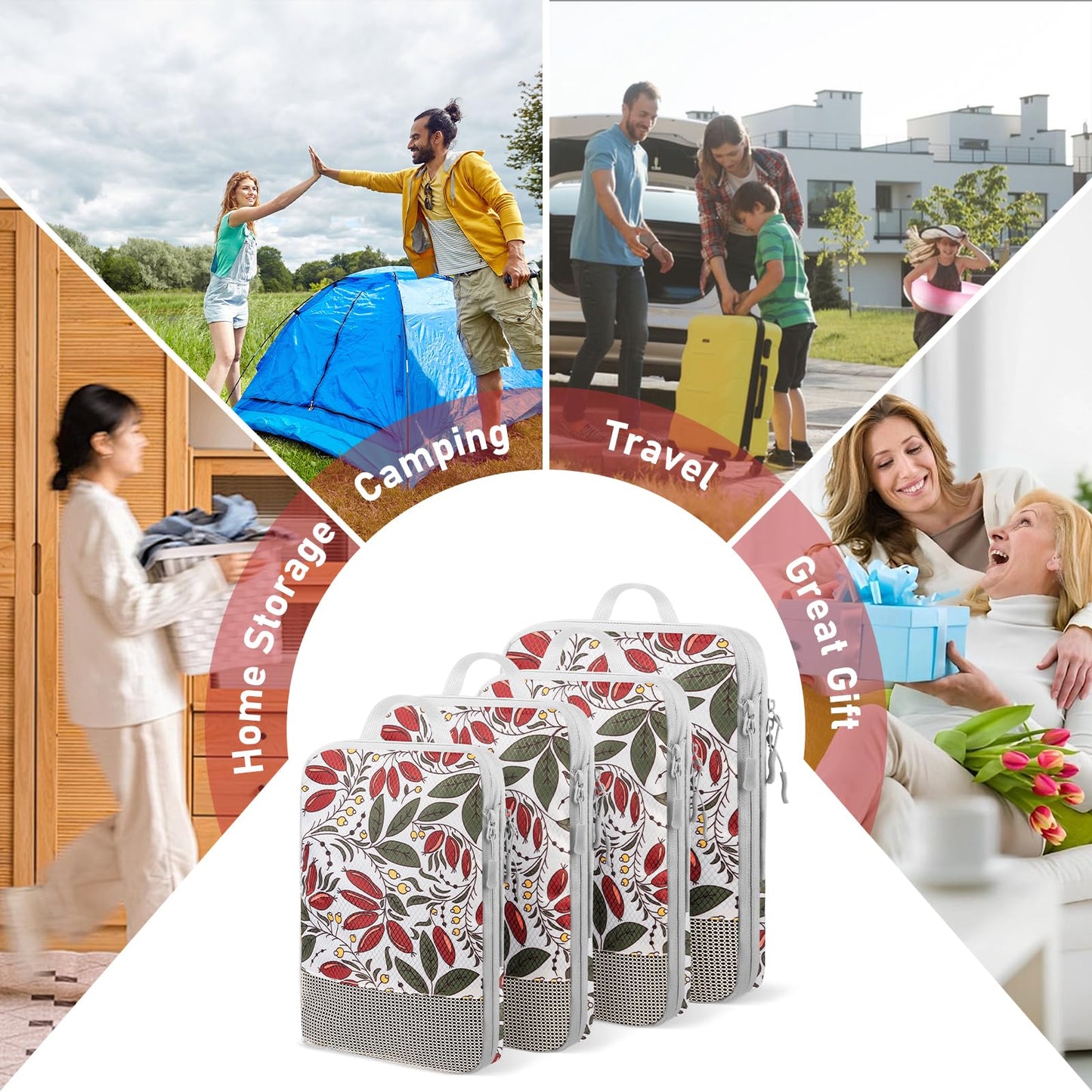 Compression Packing Cubes for Travel 4 Set Luggage Packing Organizer Bag Compressible Expandable Organizer Cubes For Carry On Luggage Suitcase Travel Essentials Accessories for Women Men