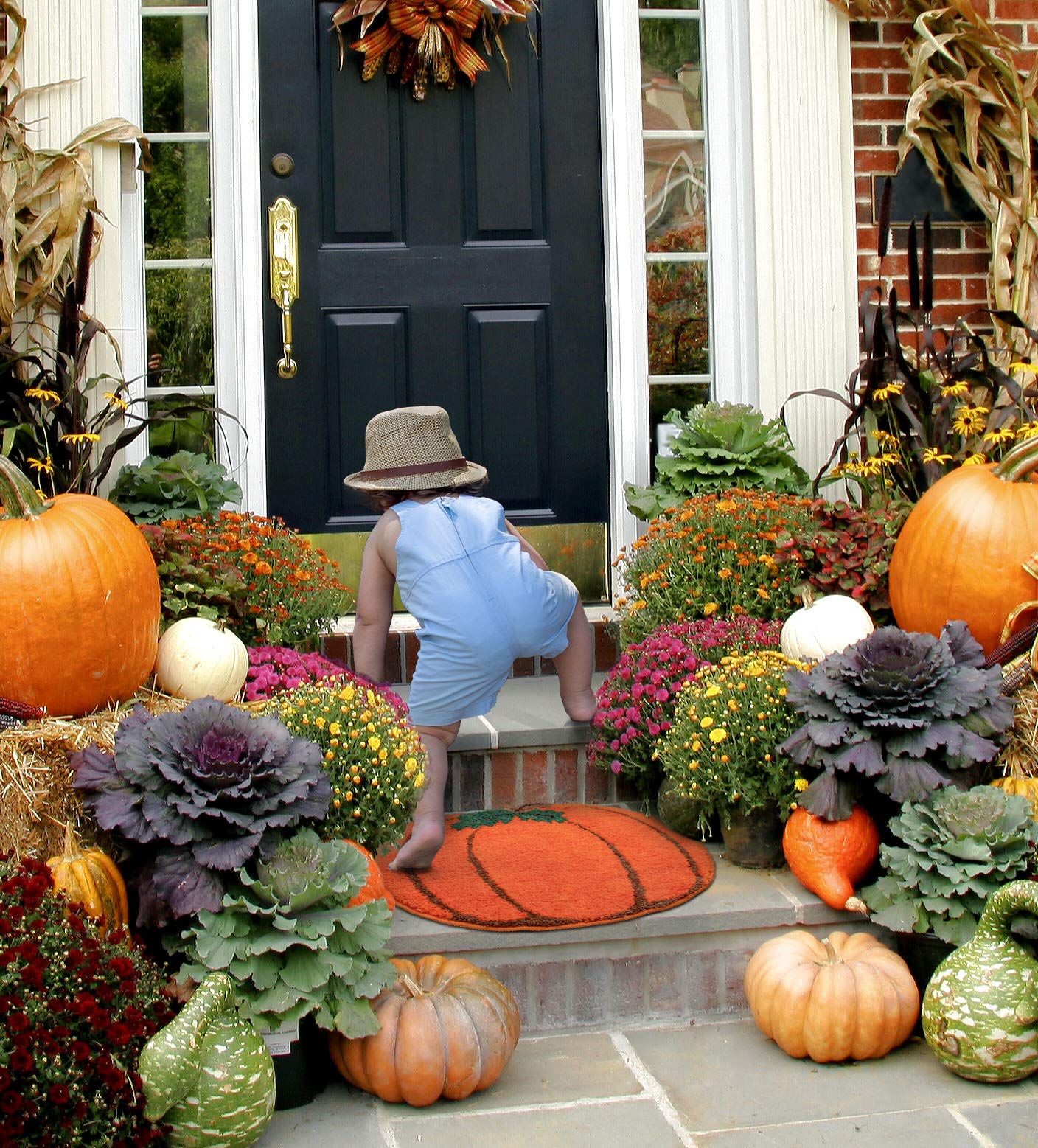 Halloween Bathroom Rugs Fall Bath mat Pumpkin Shape Cartoon Cute Bath Mat Small BathroomRug Plush Water Absorbent Bathtub Bathroom Doormats Non-Slip Washable Toilet Rug