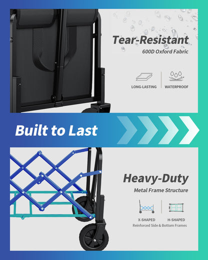 Ksend Small Collapsible Wagon with Wheels, Foldable Carts with 200lbs Load Capacity, Dog Wagon, Utility Shopping Cart for Groceries, Sports, Camping, Garden, Fishing, Black