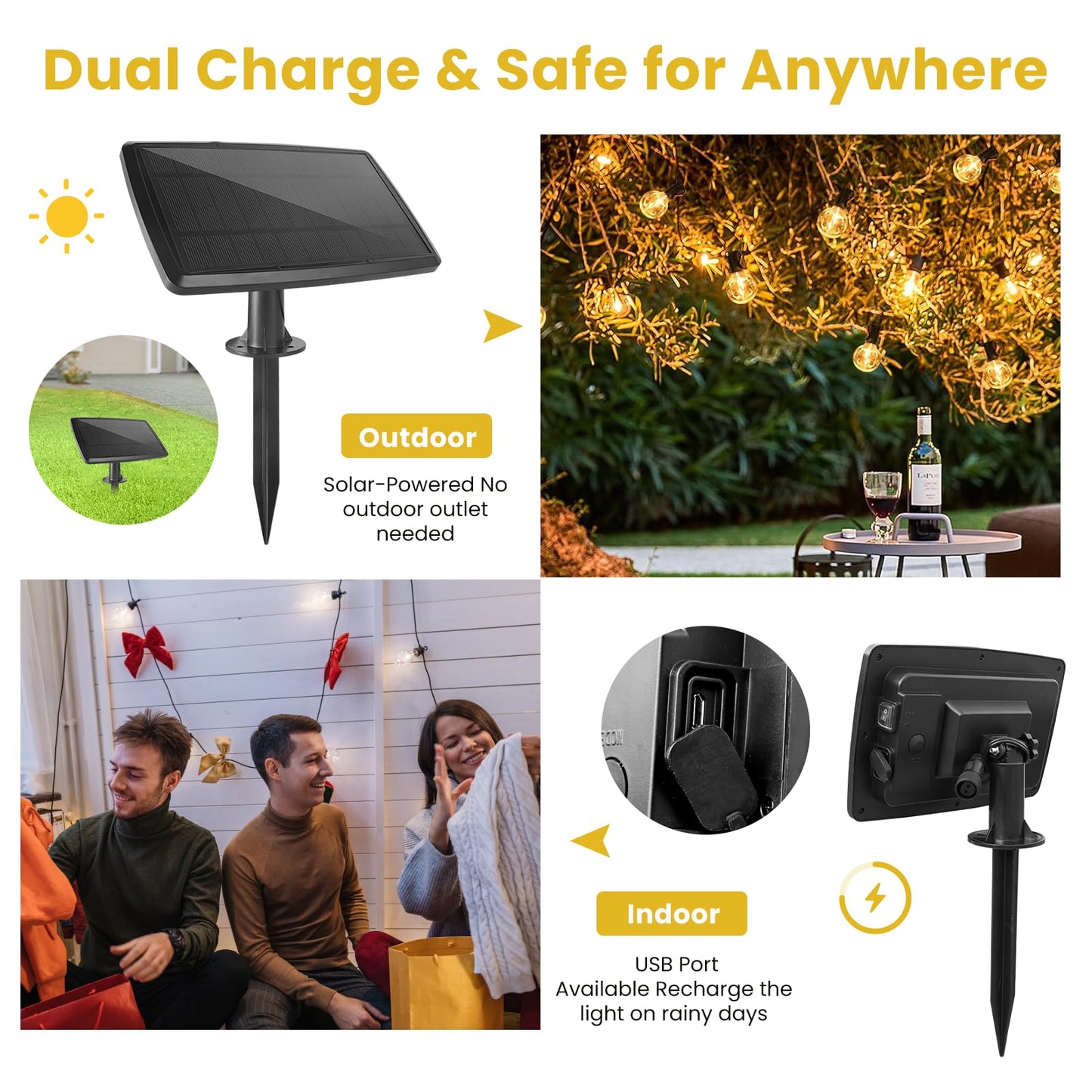 100FT Solar String Lights Outdoor Waterproof with Remote, G40 Solar Powered String Lights with 30+2 LED Shatterproof Bulbs, Dimmable Solar Patio Hanging Lights for Outside Backyard Party