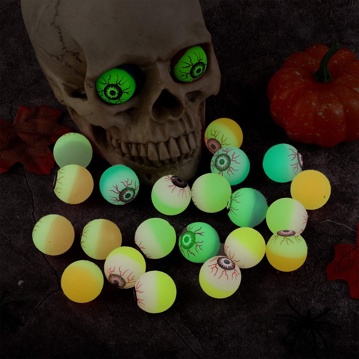 Elcoho 24 Pieces Glow in The Dark Bouncing Eyeballs Halloween Bright Bouncing Balls for Trick or Treat or Halloween Favors