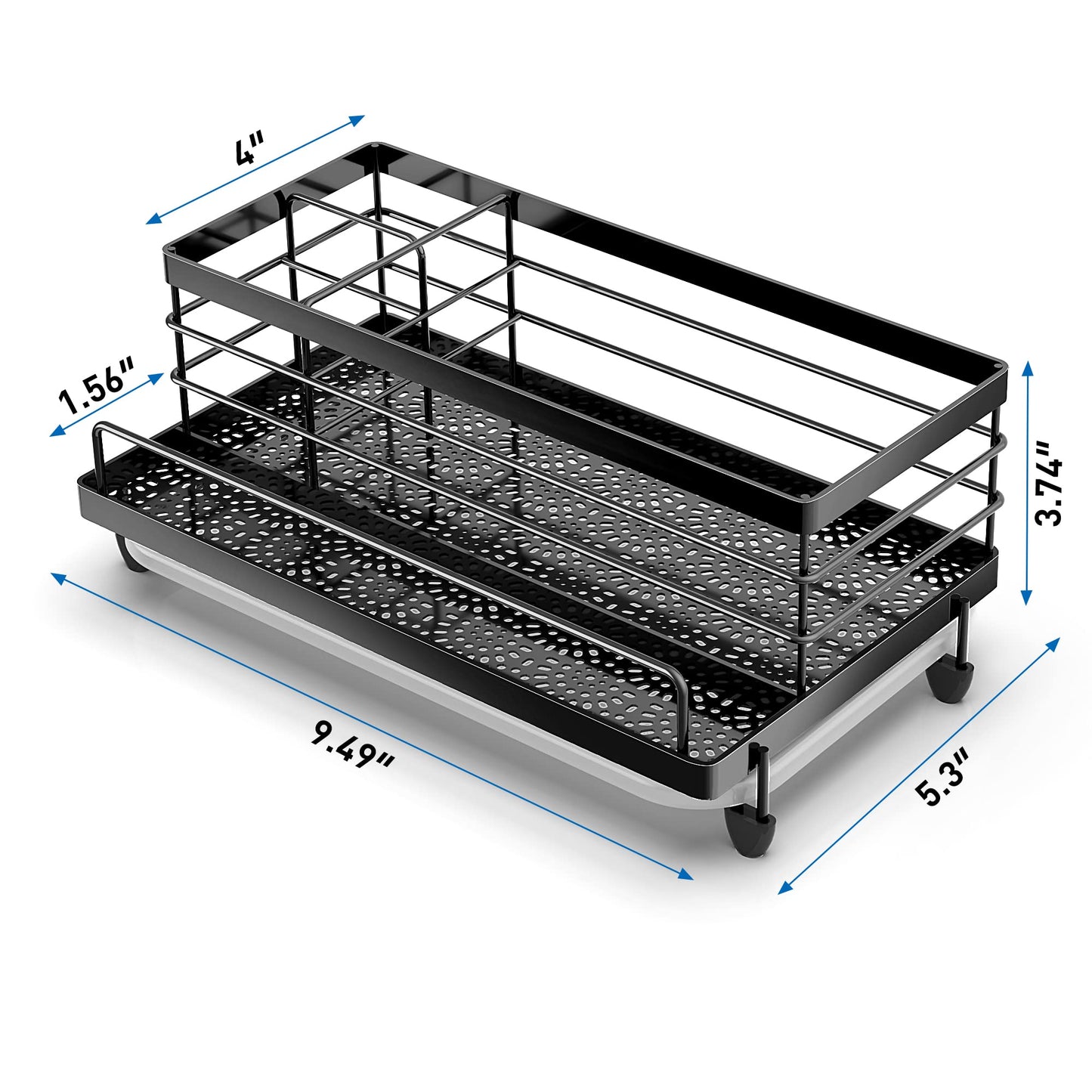 Cisily Large Black Sponge Holder for Kitchen, Sink Caddy Sink Organizer Rack for Kitchen Accessories with Drip Tray, Rustproof and Non-slip, Soap Dispenser Countertop Organizer Essentials for New Home