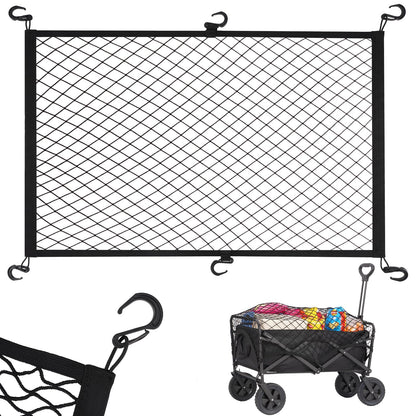 Kaskawise Small Cargo Net for Collapsible Foldable Wagon, Beach Cart, Garden Cart Cover Net - Elastic Mesh Heavy Duty Nylon Net with 6 Hooks - Outdoor Wagon Accessories (35.5"×23.6", Black)