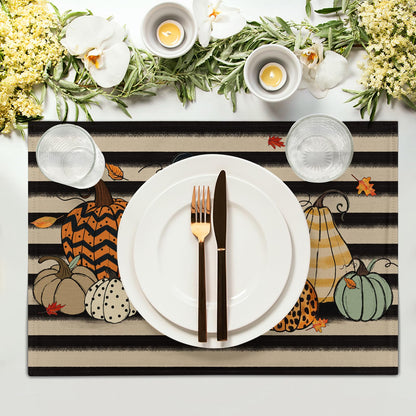Fall Placemats Set of 4, Autumn Place Mats 12x18 Inch Leopard Buffalo Plaid Pumpkin Heat Resistant Washable Tablemats for Farmhouse Kitchen Dining Thanksgiving Halloween Party
