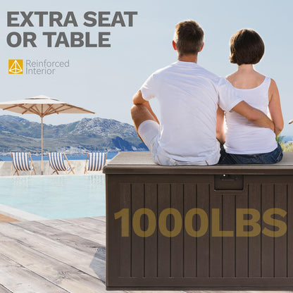 DWVO 150 Gallon Double-Wall Deck Box, XL Large Resin Outdoor Storage Box, Lockable & Waterproof, Double as Seating, 1000lbs Capacity (Brown)