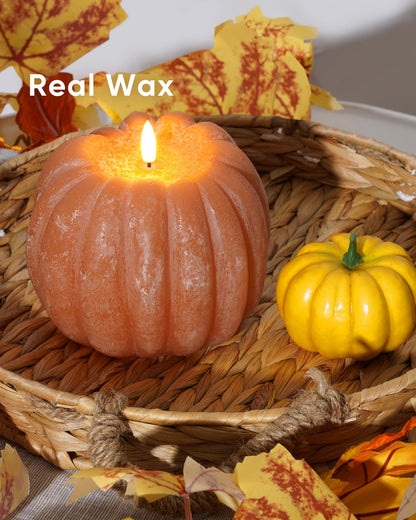 Homemory Flickering Flameless Wax Pumpkin LED Candle with Remote, Timer, Dimmer, Battery Operated Candle for Thanksgiving Gifts -Halloween, Fall Harvest Decor for Tiered Tray Table Indoor