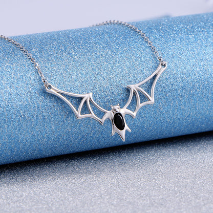 DAOCHONG 925 Sterling Silver Gothic Vampire Bat Pendant Necklace Jewelry for Women