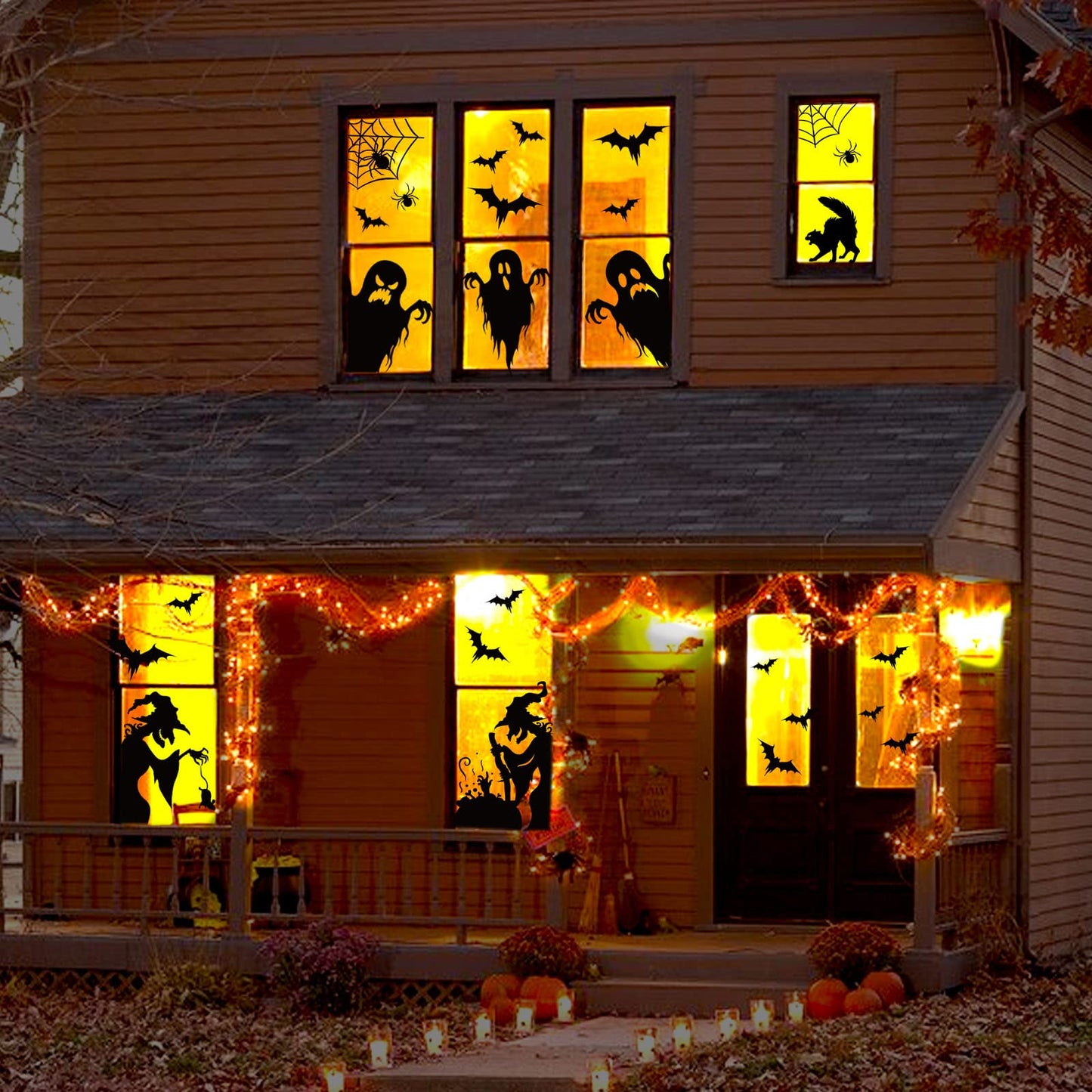Large Halloween Window Clings Decorations - Silhouette Decorations With Scary Witch Stickers for Windows