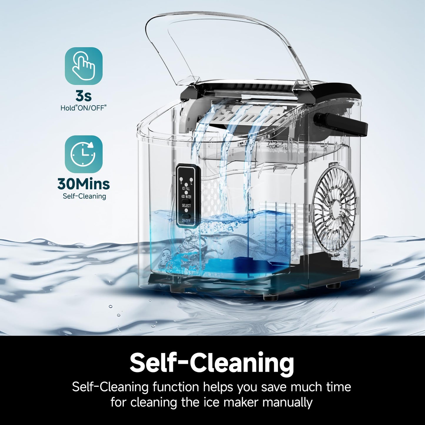 EUHOMY Ice Maker Countertop, 9 Cubes Ready in 6 Mins, 26lbs/24H, Self-Cleaning, Portable Ice Maker Machine with Carry Handle, Basket and Scoop, 2 Sizes of Bullet Ice for Home, Kitchen, Office