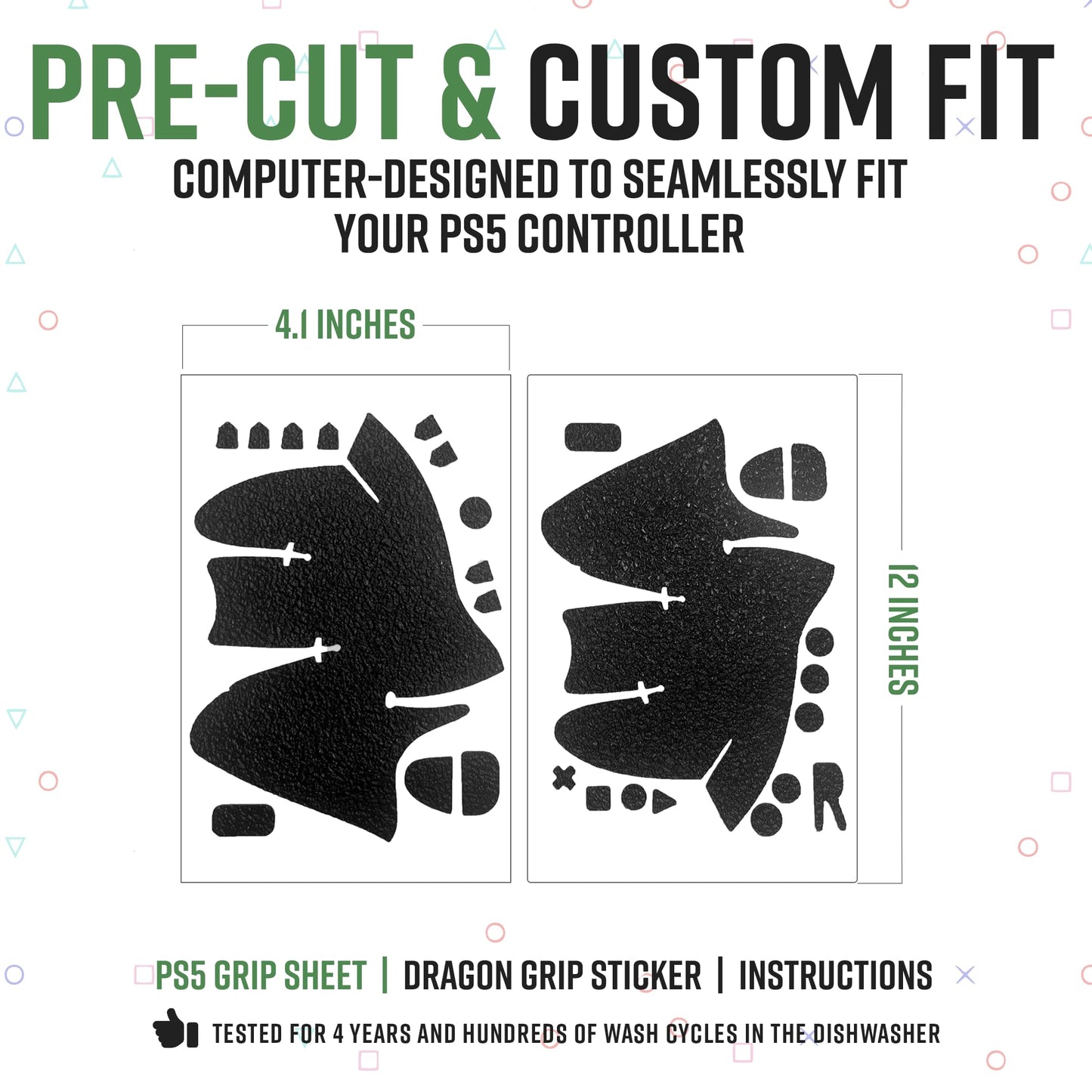 Dragon Grips PS5 Controller Grip, 22 Pcs Black Textured Non-Slip Rubber PS5 Controller Grips Stickers, Perfectly Fit to Any Handles, Trigger Buttons & D-pad, Sweat Resistant to Enhance Gaming Control