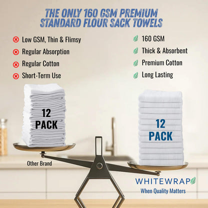 Flour Sack Towels| Tea Towel for Crafts| Kitchen Dish Cotton Blank Towel for Embroidery|Baking Bread Proofing Linen Cover| Thick Absorbent Quick Dry| 12 Pack 18"x28" White