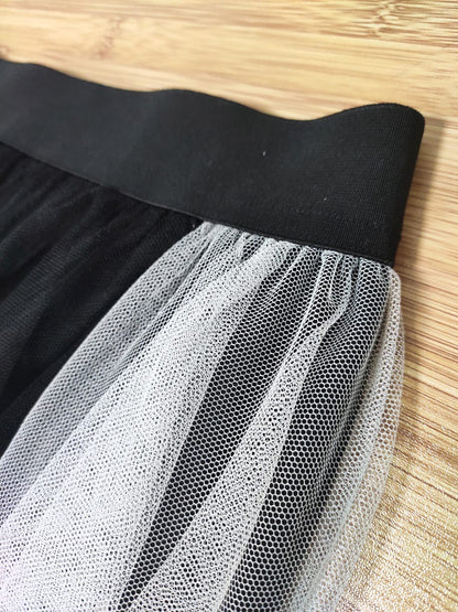 LBKKC Tulle Skirts for Women, White and Black Halloween Puffy Skirt Asymmetrical Midi Length Ruffled Tutu Layered Mesh Fairy Skirt