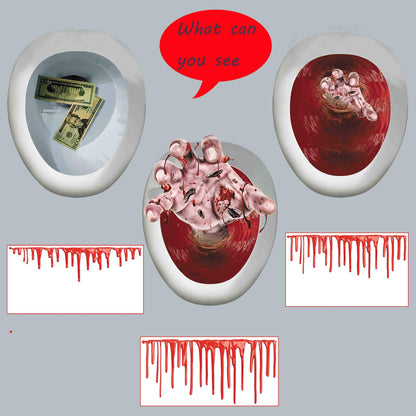 Halloween Toilet Seat Cover 3D Horror Morphing Decal for Halloween Theme Party Home Decor (Zombie Hand&Dollar&Blood)