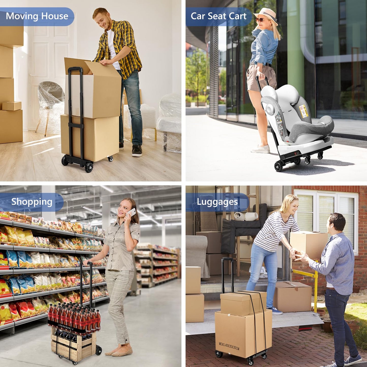 KEDSUM Folding Hand Truck, 290 lbs, 4 Wheels Solid Construction Heavy Duty Utility Cart, Portable Fold Up Dolly, Compact and Lightweight for Luggage, Personal, Travel, Moving and Office Use