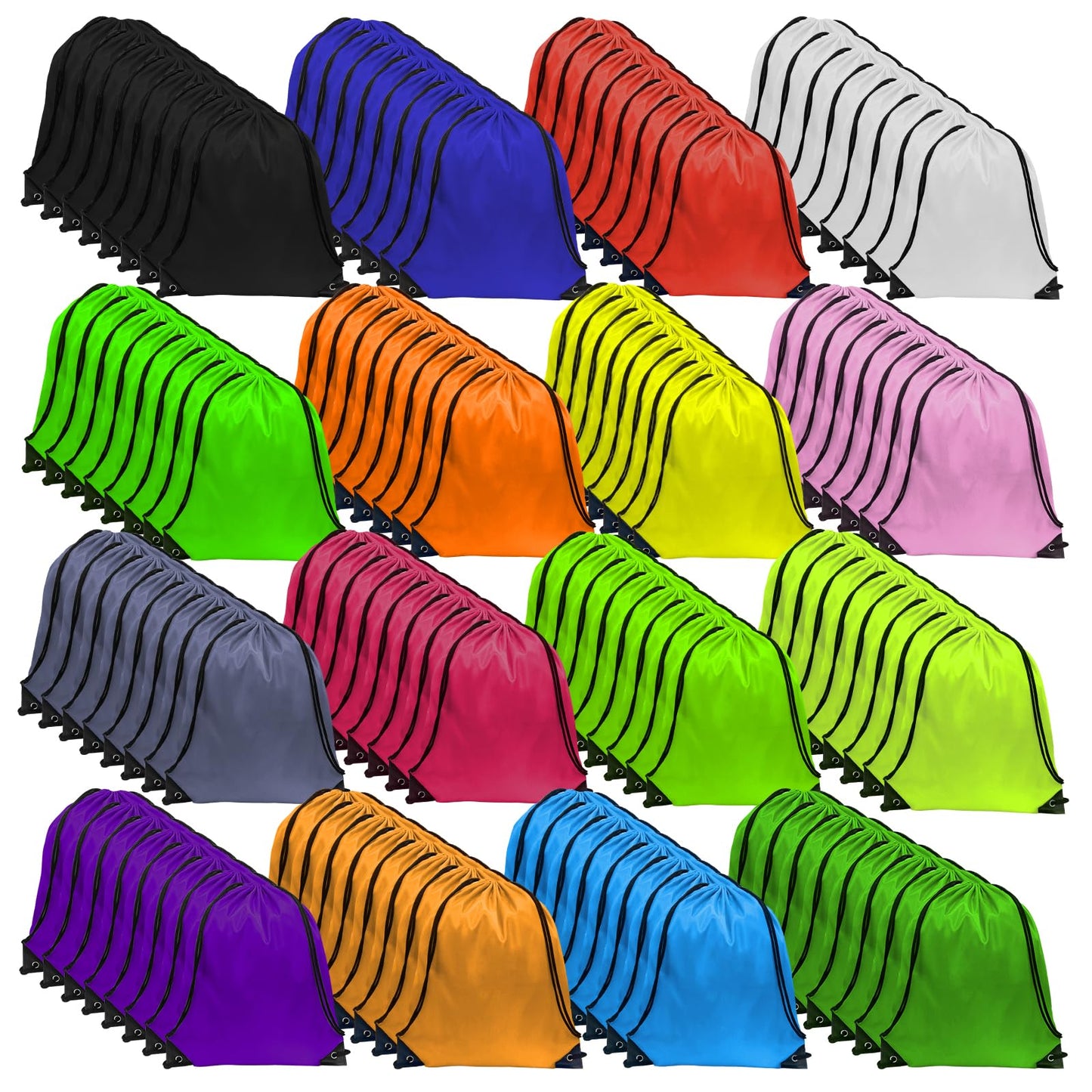 GoodtoU Drawstring Backpacks, Drawstring Bags Nylon Backpack Draw String Back Bag Bulk Cinch Sack Drawstring Gym Bag Drawstring Backpack for Sport, Traveling, Team (16 Colors, 128Pcs)