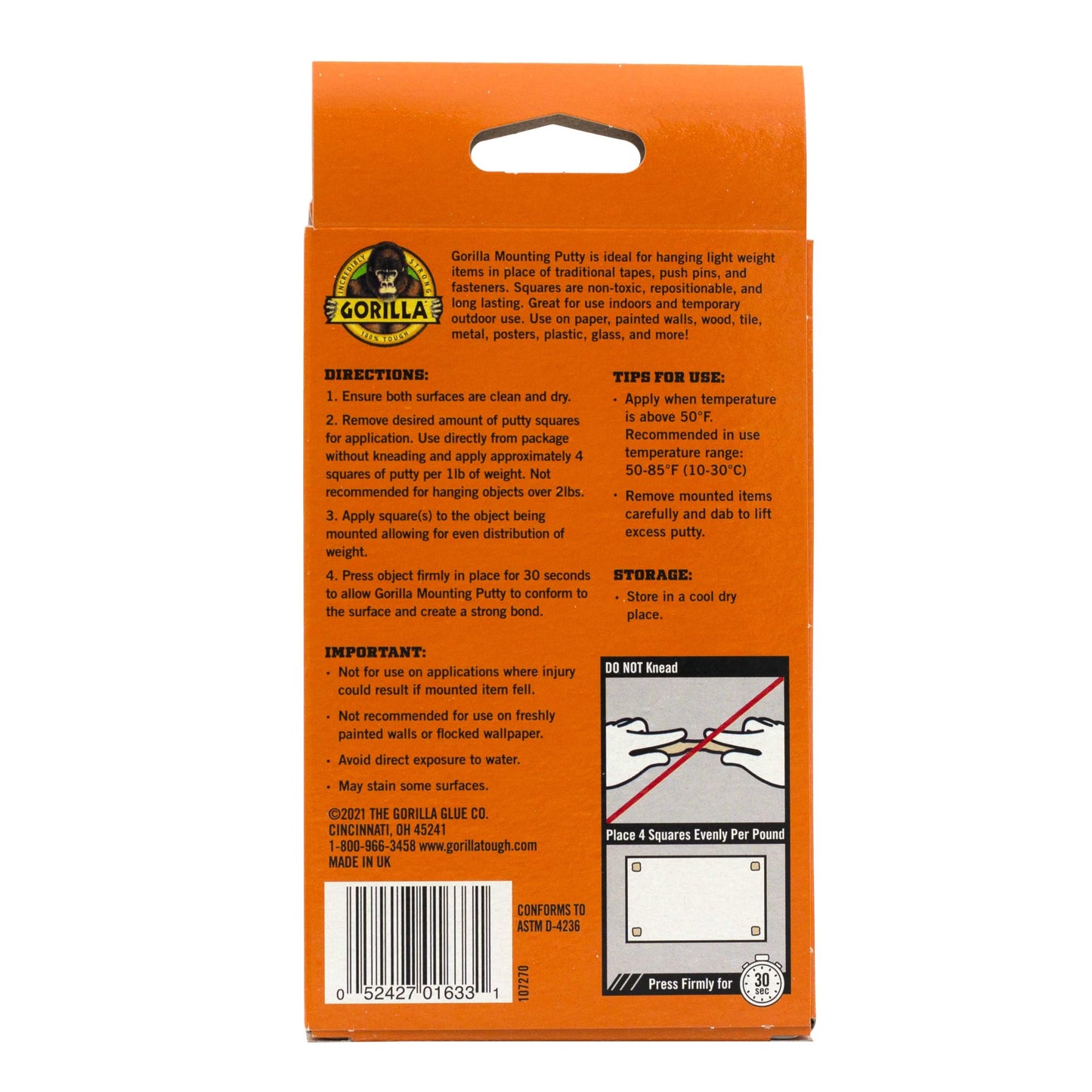 Gorilla Mounting Putty, Natural Tan Color, 168 Pre-Cut Squares (Pack of 1) - Non-Toxic Removable & Repositionable Wall Putty