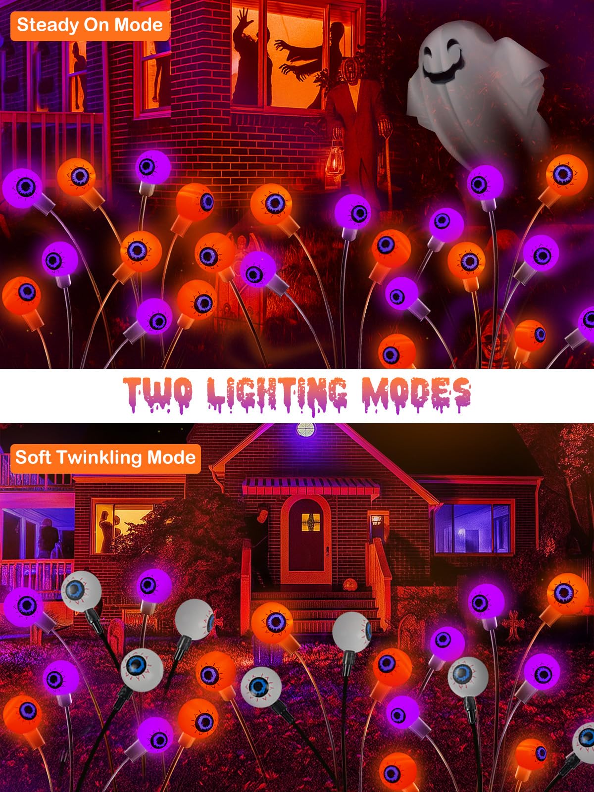 6 Pack Halloween Decorations Outdoor Solar Eyeball Lights, Purple and Orange Scary Eyeball Swaying Firefly Lights with 2 Modes, Waterproof Halloween Pathway Lights for Yard Garden Lawn Party Decor