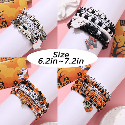 36Pcs Halloween Bracelets for Women Halloween Beads for Bracelets Set Stackable Bracelet Halloween Jewelry Pumpkin Spider Ghost Charms Bracelets BOO Happy Halloween Stretch Bracelets Set Holiday Gift