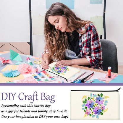 Legigo 20 Pack Blank DIY Craft Bag Canvas Pencil Case Blank Makeup Bags- Beige Canvas Pencil Pouch Bulk Canvas Cosmetic Bag Multi-Purpose Travel Toiletry Bag Canvas Zipper Bags 8.3 × 5 Inch