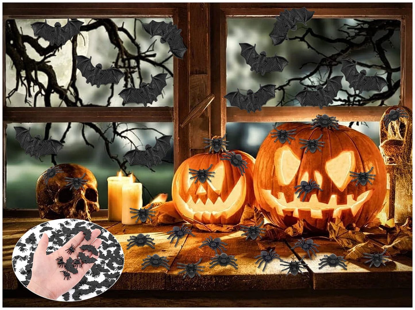 WHXGQ 200 Pcs Plastic Bats Spiders Halloween Mini Bats and Fake Spiders for Decorations Creepy Scary Prank Toys Plastic Insec Toys Halloween Miniatures