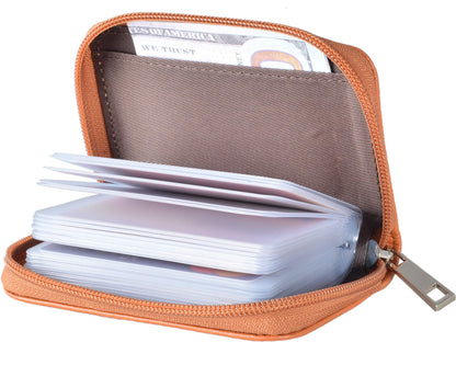 Easyoulife Genuine Leather Credit Card Holder Zipper Wallet With 26 Card Slots (Brown)