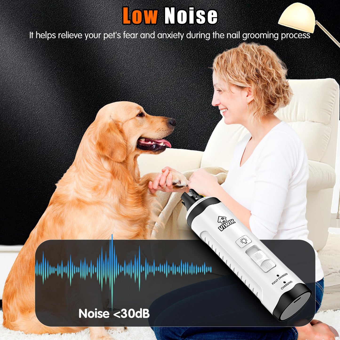 VIWIK Dog Nail Trimmers with Light, Cat Dog Nail Clippers, Dog Nail Grinder Quiet for Large Medium Small Dogs Paw & Cats Claw, Electric 2-Speed Pet Toenail Grooming Supplies, Gifts for Dog Lovers.