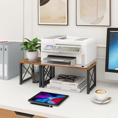 ELITEROO Wood Desktop Shelf, 2 Tier Adjustable Small Bookshelf Organizer, Freestanding Stackable Desk Stand, Storage Organizers, Kitchen Counter Display Rack, Rustic Brown