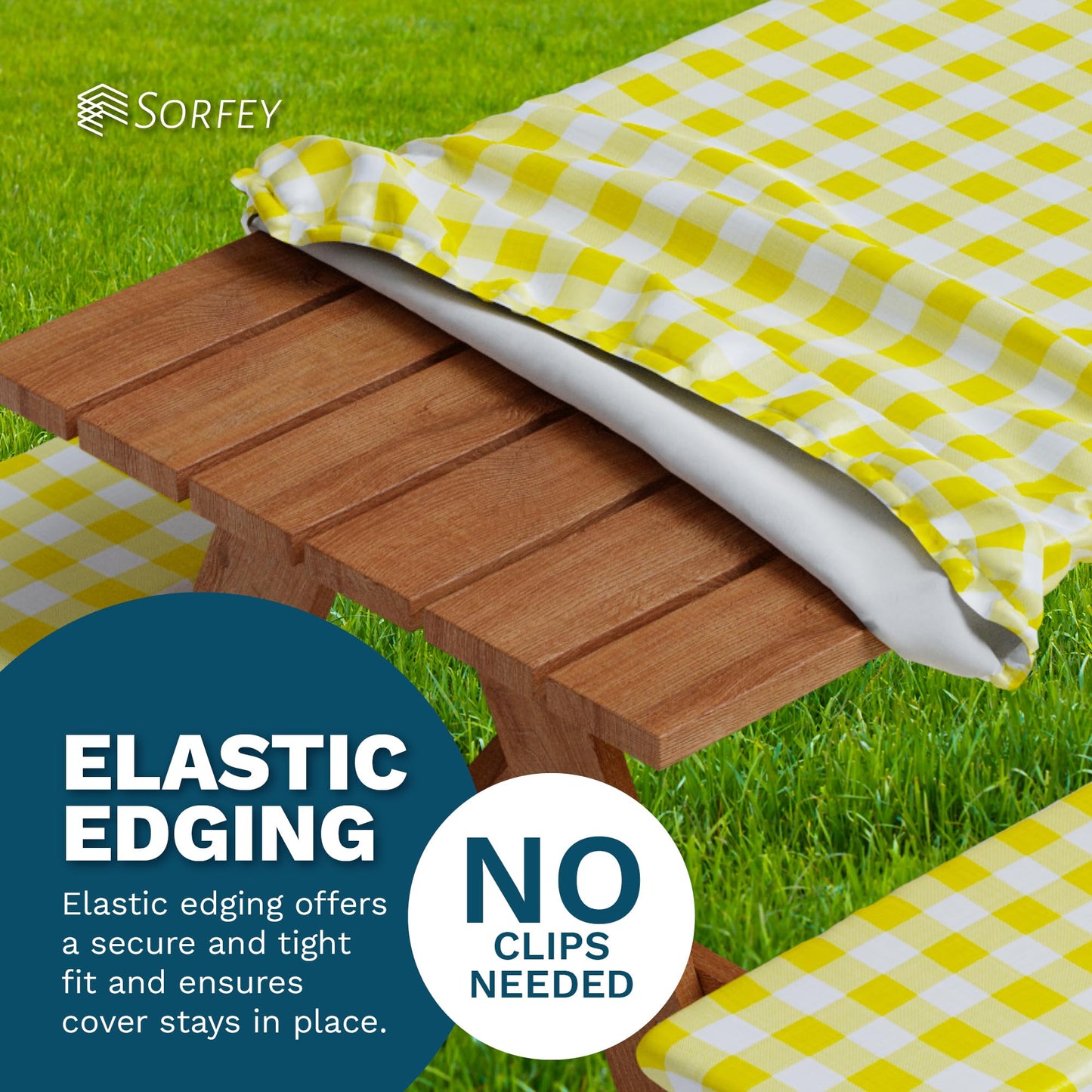 Sorfey Picnic Table Cover with Bench Covers -Fitted with Elastic, Vinyl with Flannel Back, Fits for Table 30"x 72" Rectangle,Water Proof, Checked red Design