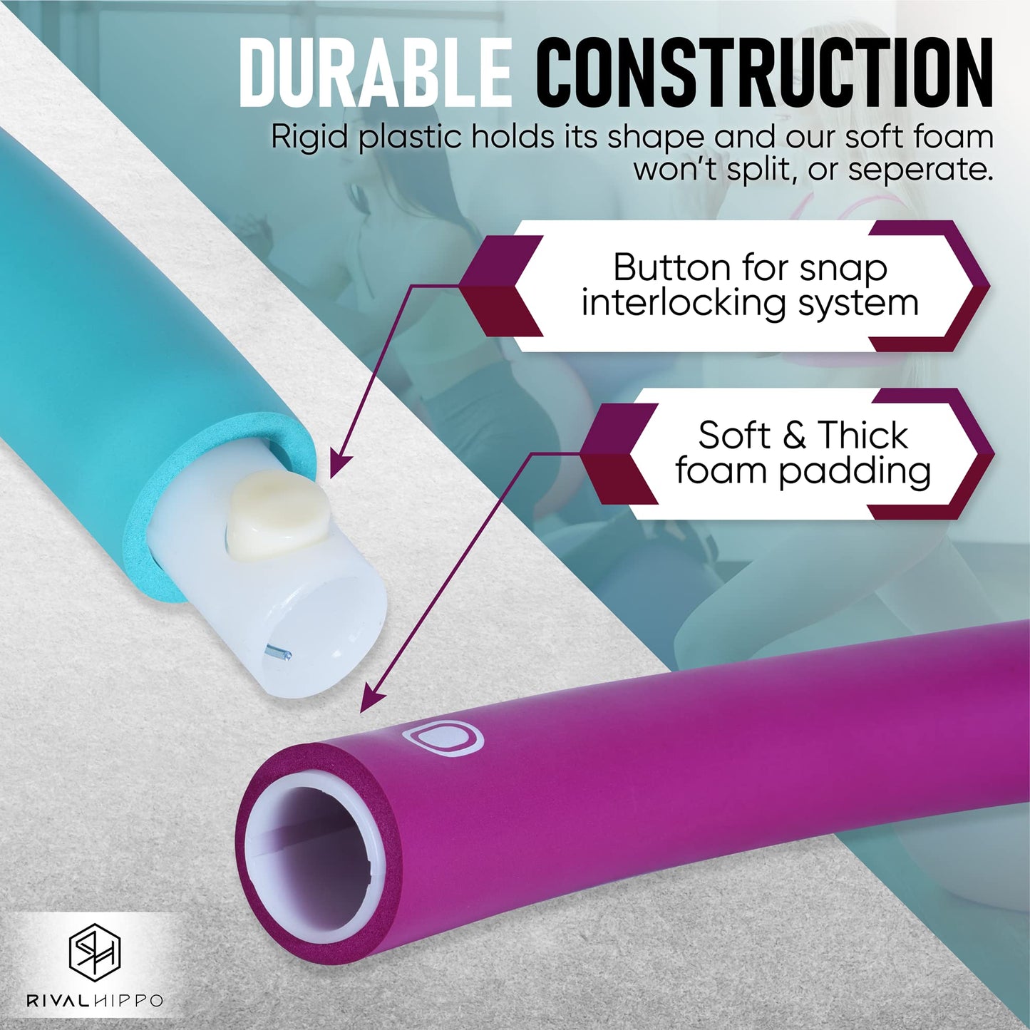 Detachable and Adjustable Weighted Hula Hoop for Adult with 8 Push-to-Connect Sections and Soft Thick Foam Padding for Weight Loss Exercise with Matching Carrying Bag (Up to 3.04 Pounds, 36 Inches)