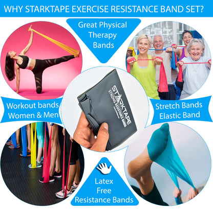 Resistance Bands Set. 5 Pack Non-Latex Physical Therapy, Professional Elastic Band. Perfect for Home Exercise, Workout, Strength Training, Yoga, Pilates, Rehab or Gym Leg Upper, Lower Body