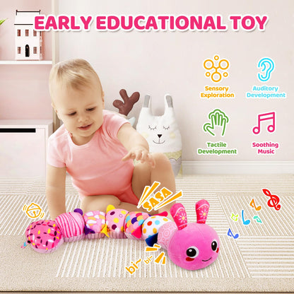 KMUYSL Baby Toys 0-6 6-12 Months, Sensory Music Animal Stuffed Toy for 0 1 2 3 4 5 6+ Months, Plush Toy with Crinkle and Rattles for Infant Newborn, Tummy Time Toys Gifts for 0-3-6-12 Month