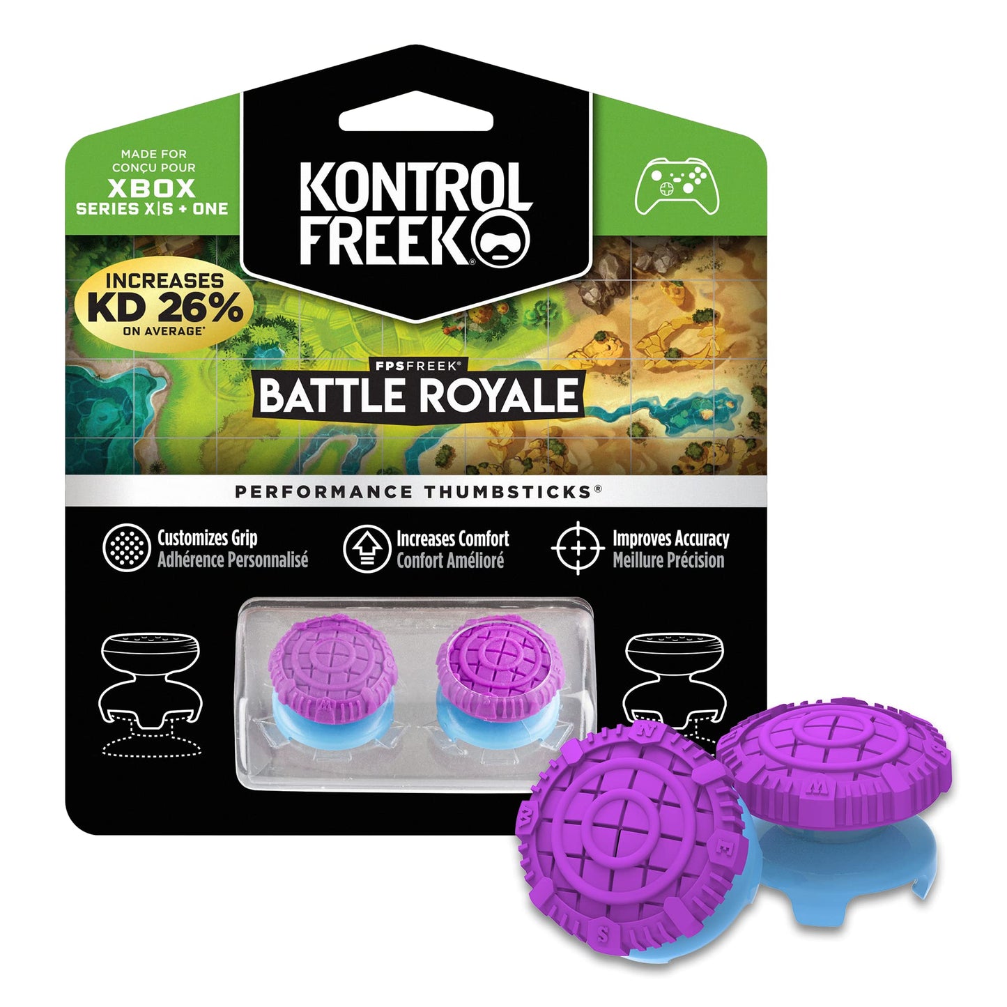 KontrolFreek FPS Freek Battle Royale for Xbox One and Xbox Series X Controller | Performance Thumbsticks | 2 High-Rise Convex (Domed) | Purple
