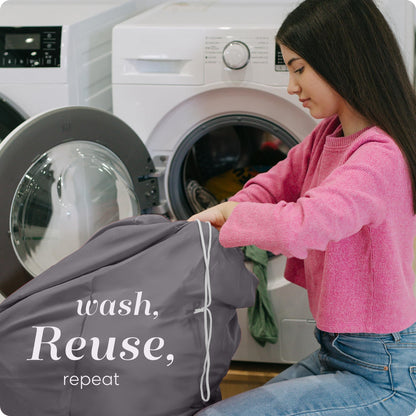 Handy Laundry Shoulder Strap Bag - Drawstring Locking Closure, Durable Nylon Material, Large Capacity, Heavy Duty Stitching, Perfect for Laundromat or College Dorm (Grey | 30" x 40")