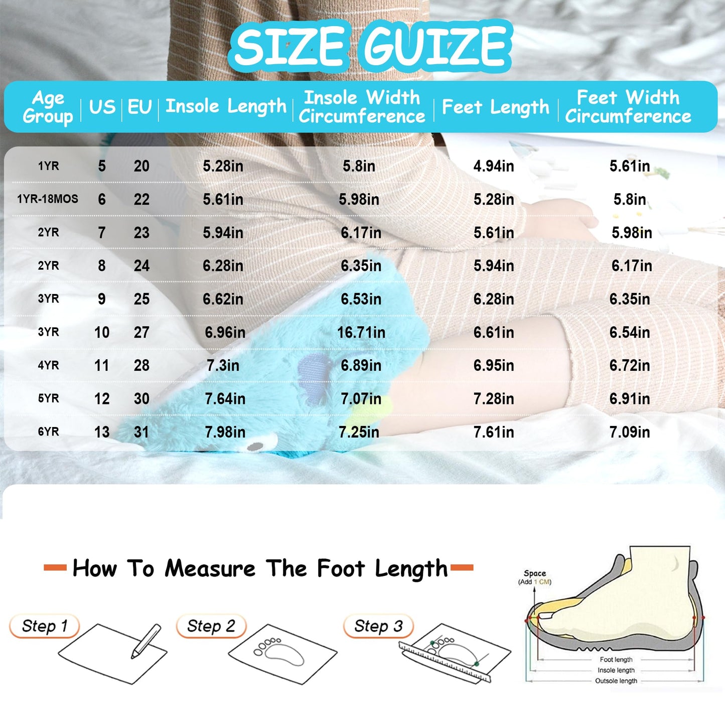 LA PLAGE Boys Slippers for Kid Cotton-Shaped Monster Upper House Cartoon Slippers Size Toddler 9 US Blue