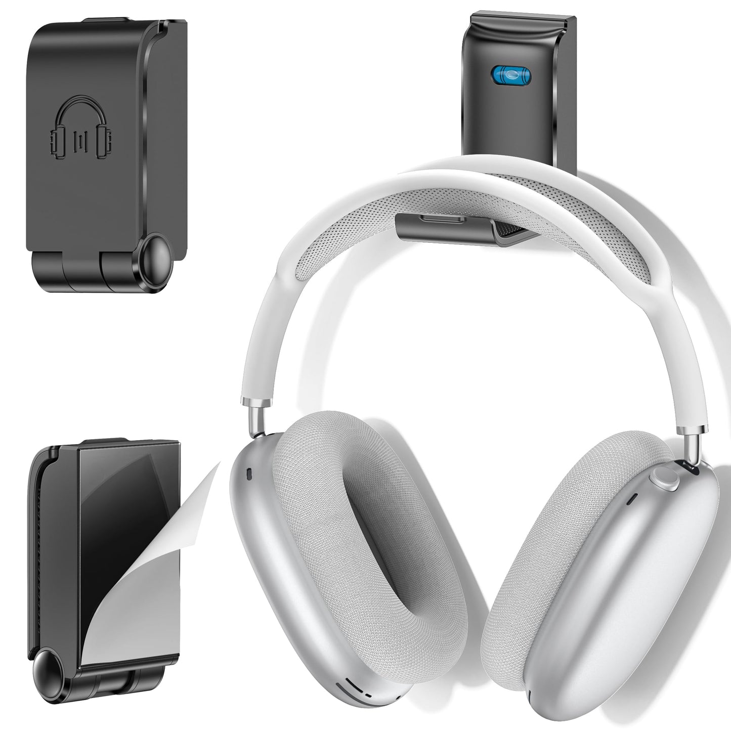 Kosker Headphone Stand, Wall Mount Headset Hanger, Gaming Headphone Holder Hook Clip, Foldable Headset Stand Desk Holder for PC Earphone Accessories, Black (1 Pack)