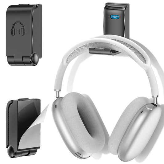 Kosker Headphone Stand, Wall Mount Headset Hanger, Gaming Headphone Holder Hook Clip, Foldable Headset Stand Desk Holder for PC Earphone Accessories, Black (1 Pack)