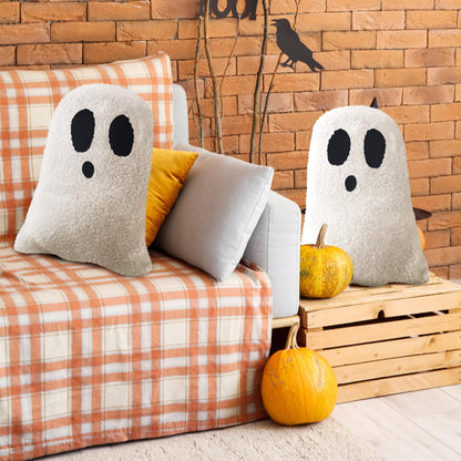 Kigley 2 Pcs Ghost Shaped Pillows Halloween Throw Pillows for Sofa Bed Couch Ghost Decor Stuffed for Halloween Party Outdoor Home Decorations Cushion (11.81 x 7.87 Inch)