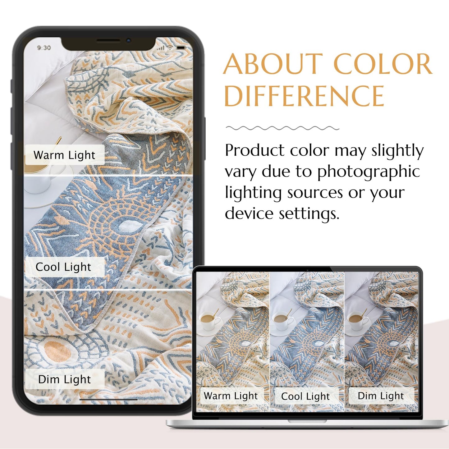 jinchan Boho 100% Cotton Muslin 50x60 Throw Blanket Lightweight 4-Layer Orange Multi Reversible Blanket Washable Breathable Decorative Geometric Striped Pattern Soft Comfy for Couch Bed All Seasons