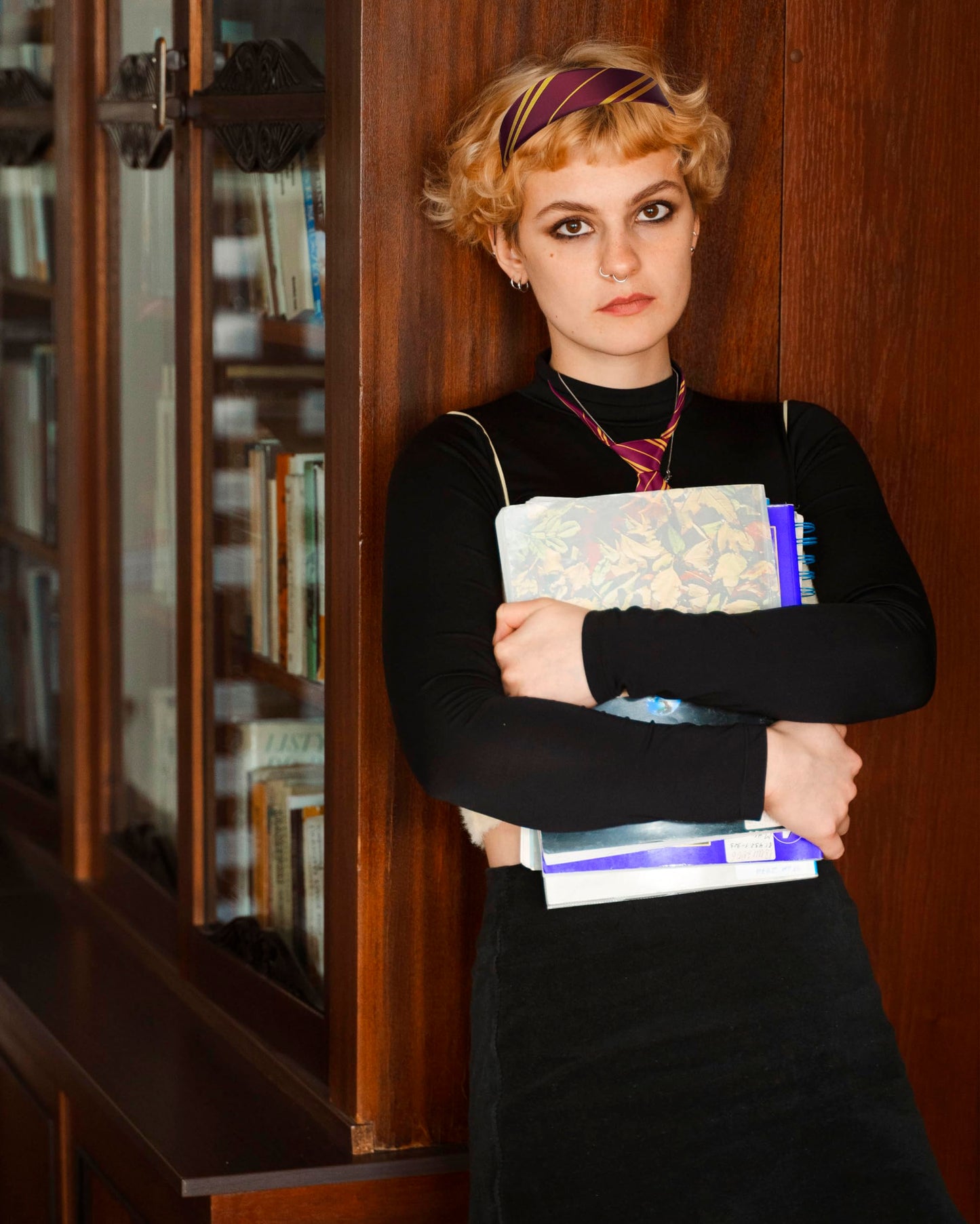 kitihoney Halloween Costume Accessories Women Vivid Burgundy Red and Yellow Stripe Headband Tie Adult Cosplay Party Hair Accessory