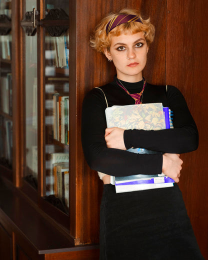 kitihoney Halloween Costume Accessories Women Vivid Burgundy Red and Yellow Stripe Headband Tie Adult Cosplay Party Hair Accessory