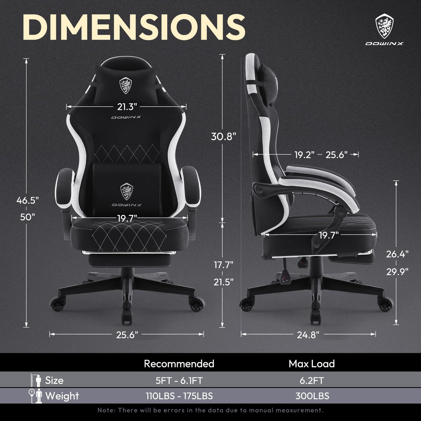 Dowinx Gaming Chair, Breathable Fabric Computer Chair with Pocket Spring Cushion, Ergonomic Massage Gamer chair with Lumbar Support and Footrest, Height Adjustable Office Game chairs for Adults, Black