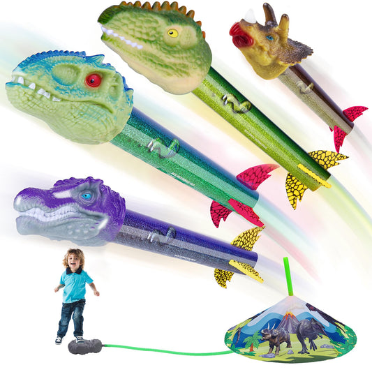 Gizzjoy Dinosaur Toy Rocket Launcher for Kids - Launch Up to 100 Ft, 4 Rockets, Outdoor Outside Toys for Kids, Dinosaur Toys, Birthday Gifts for 3 4 5 6 7 8-12 Year Old Boys Girls