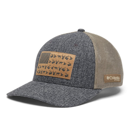 Columbia Unisex PHG Game Flag Mesh Ball Cap-High Crown, Grill Heather/Flax, XX-Large