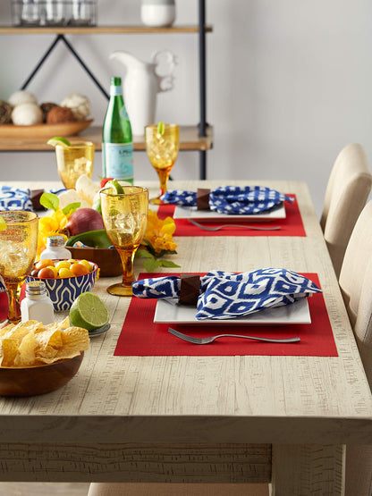 DII Everyday, Easy to Clean Indoor/Outdoor Woven Vinyl Double Border Placemats, 13x18, Tango Red - Set of 6