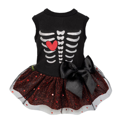 Fitwarm Halloween Skeleton Dog Dress, Funny Dog Halloween Costumes, Doggy Clothes for Small Dogs Girl, Pet Apparel, Black, Red, White, Small
